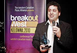 Sandro Dominelli accepts award for Best Jazz Recording of the Year at the Western Canadian Music Awards October 2010