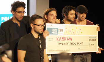 Karkwa accept the 2010 Polaris Prize money (photo: Scott Thomson)